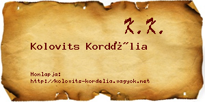 Kolovits Kordélia névjegykártya